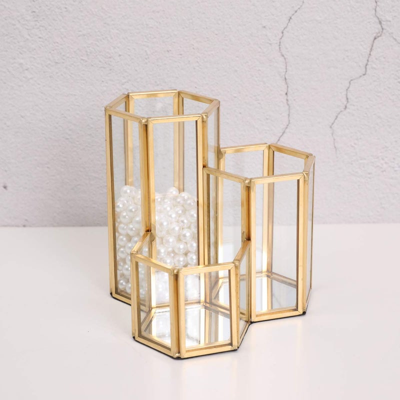 K COOL Decorative Makeup Brush Holder Pen Pencil Holder for Desk Organizer Gold Glass Cosmetic Display Cases Pot for Women Girls - Image 4